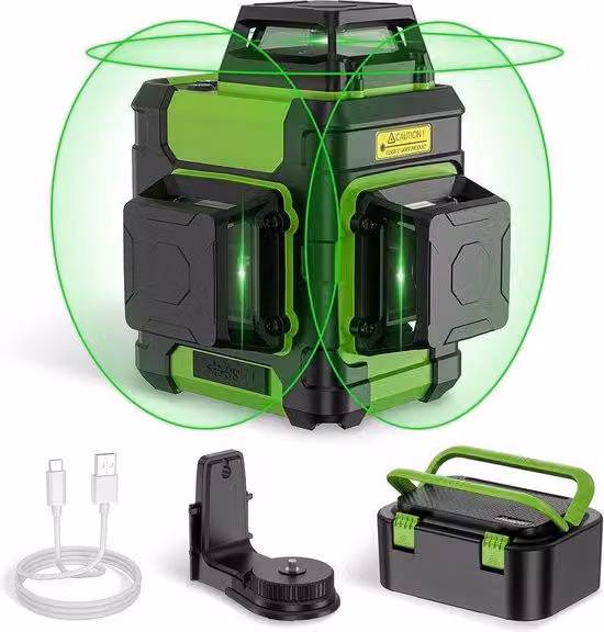 Livella laser 3D, verde, 12 linee, impermeabile, batteria al litio
