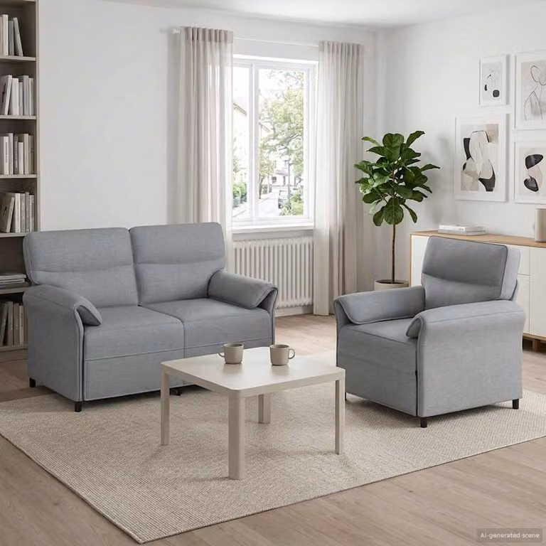 Set di 2 divani moderni vidaXL in tessuto grigio con struttura in metallo e cuscini inclusi