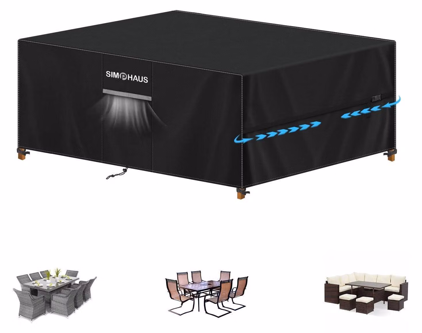 Copertura impermeabile per mobili da giardino, realizzata in tessuto Oxford 420D, dimensioni 220x140x75 cm, colore nero