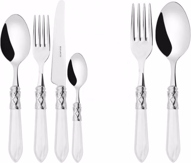 ALADDIN Ghiera Cromata, Posate Set 50 pz, Scatola Legno Wengè, Ghiera: Cromata, Colore: Bianco