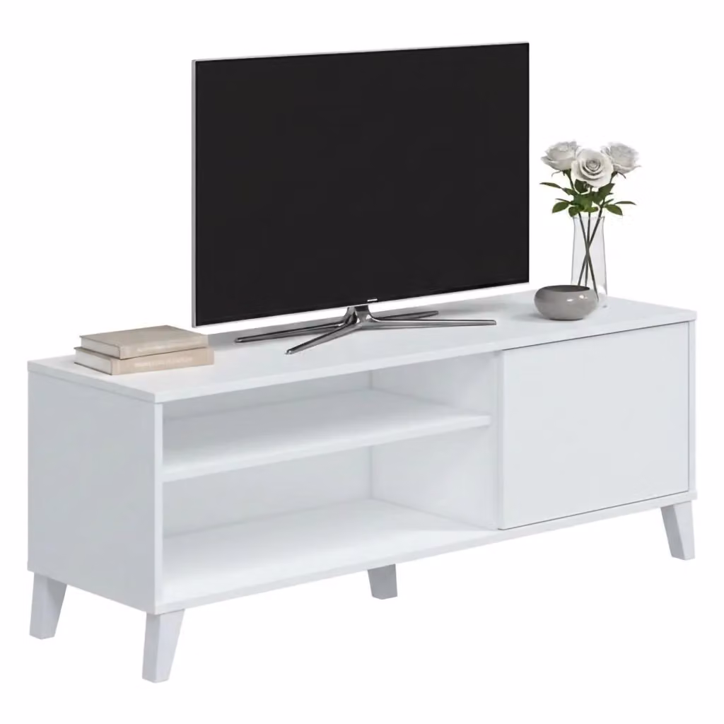 Mobile porta TV DMORA moderno in MDF bianco, L 135 cm x P 40 cm x H 50 cm – 2