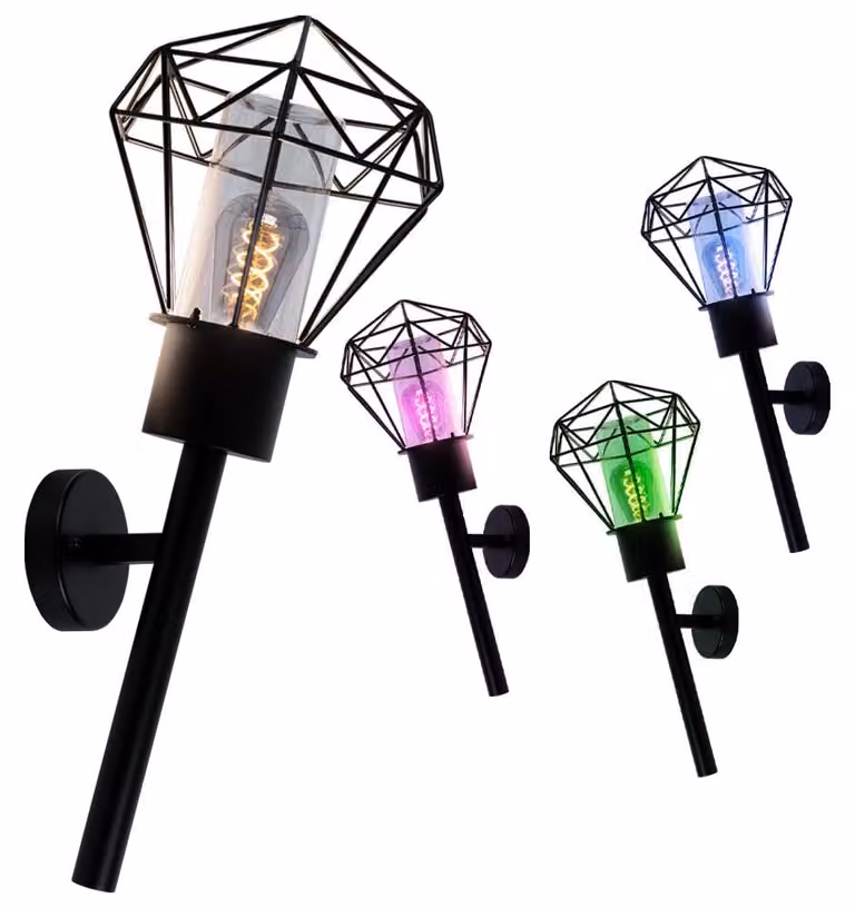 Lampada da parete a LED RGB, design a griglia, colore nero, altezza 28,5 cm