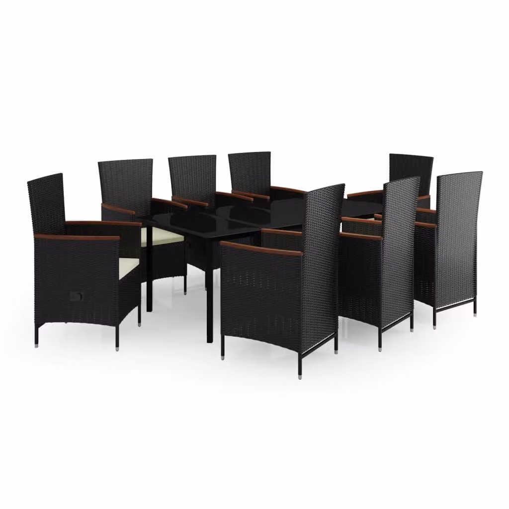 Set da Pranzo da Giardino 9 pz con Cuscini Nero