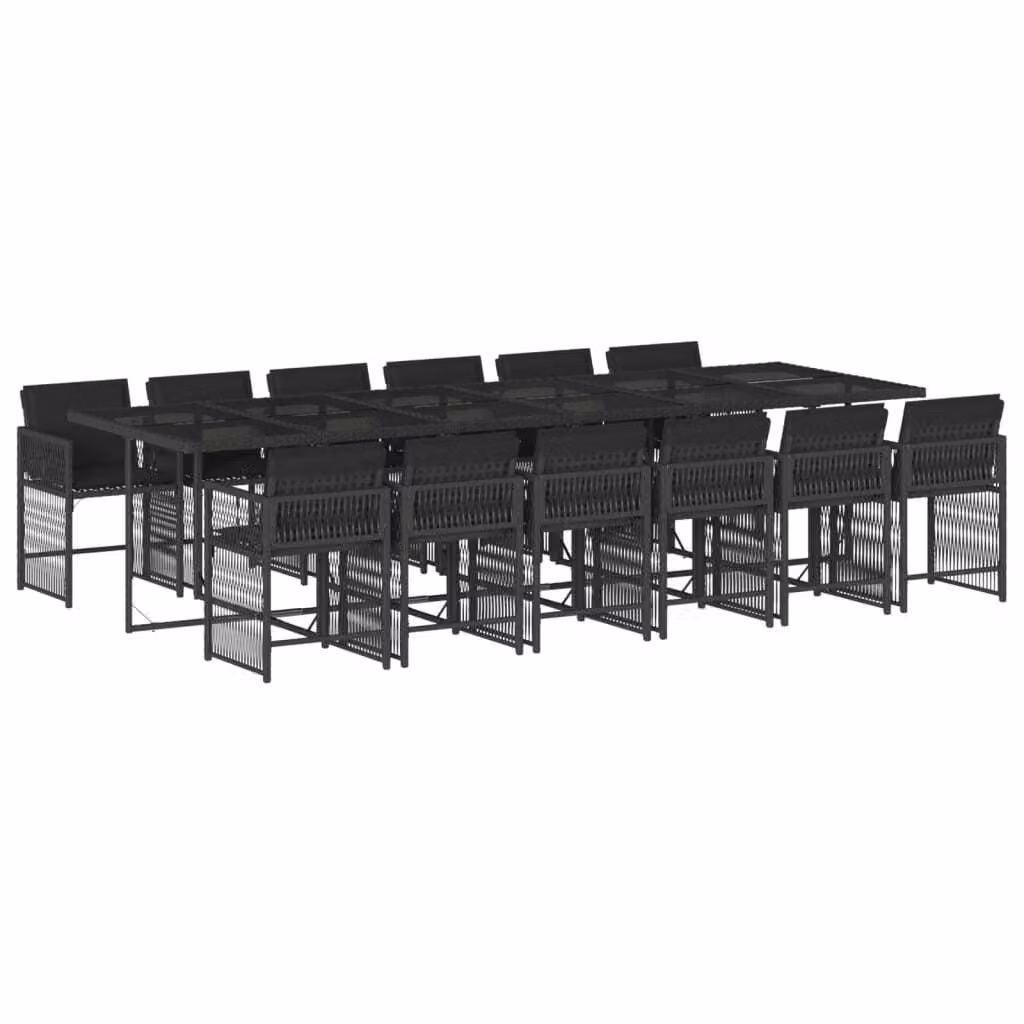Set da Pranzo da Giardino 13pz con Cuscini Nero in Polyrattan