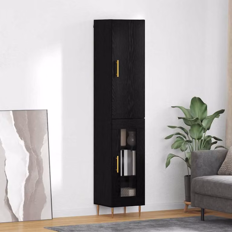 Set di 2 credenze moderne vidaXL in nero opaco con ante a battente e ripiani interni L/P/H: 34,5 x 34 x 180 cm
