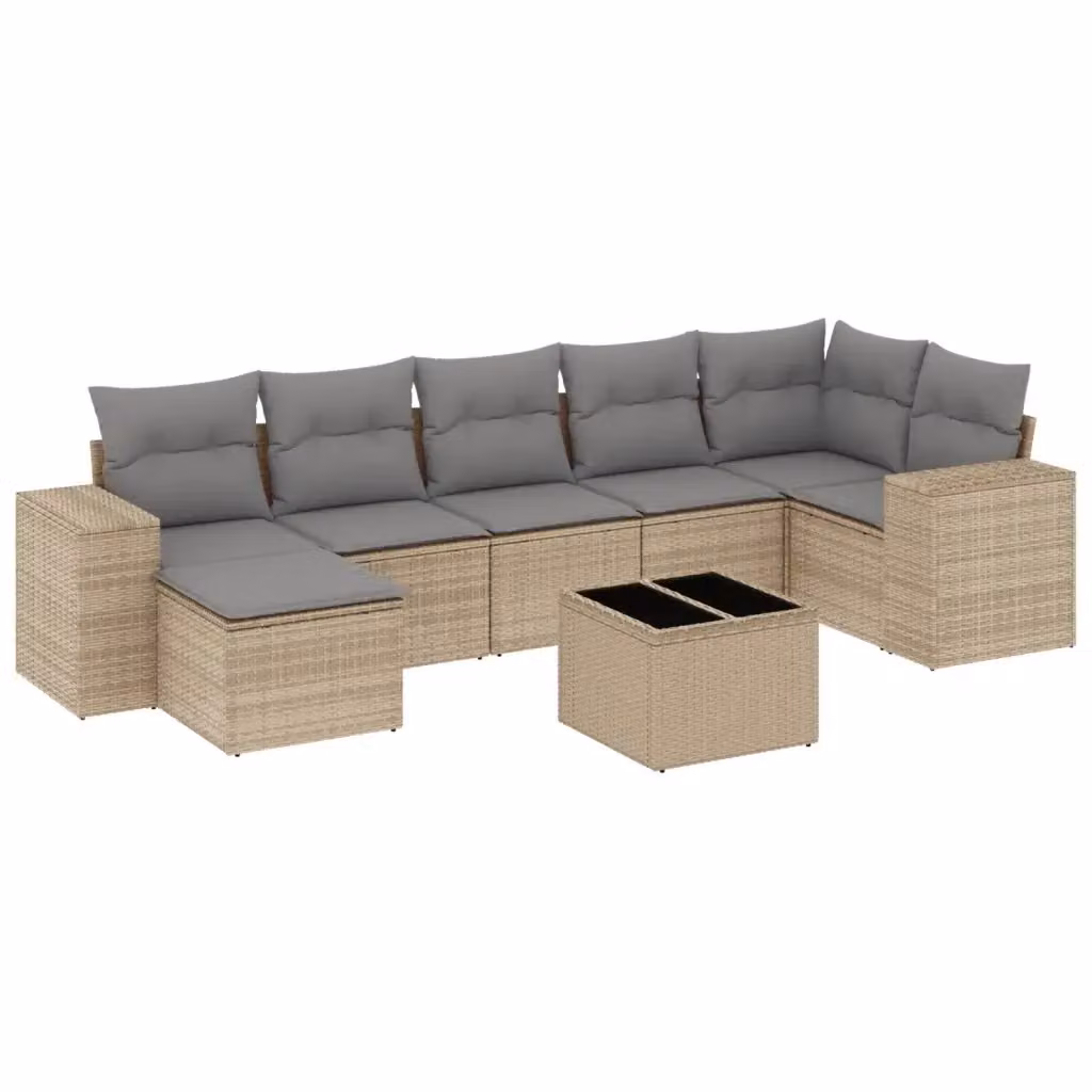 vidaXL Set Divano da Giardino a L 8 pz in Polyrattan con Cuscini Beige e Tavolino – 2