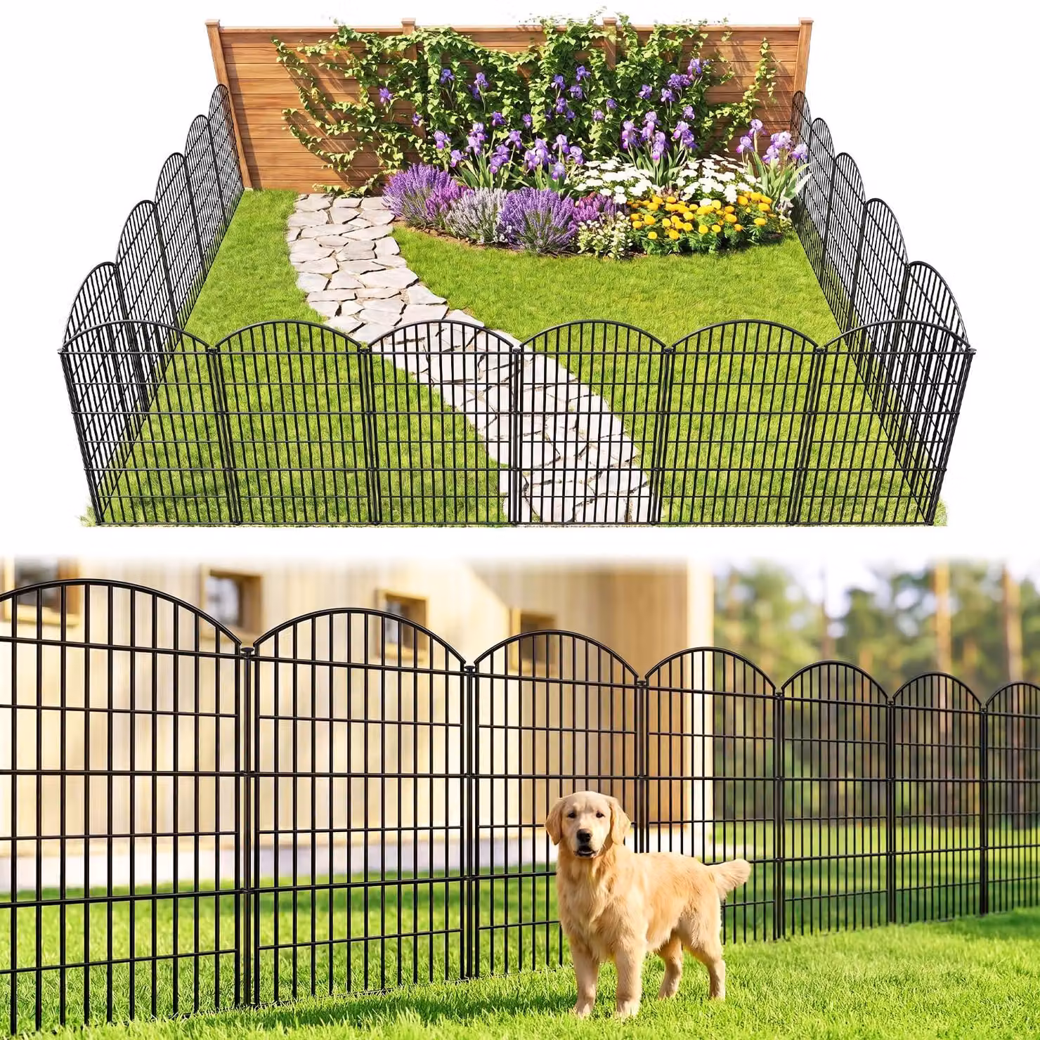 Recinzione per giardino, composta da 5 pannelli, alta 101 cm, lunga 3,5 metri, realizzata in metallo resistente alla ruggine, ideale per l'uso esterno