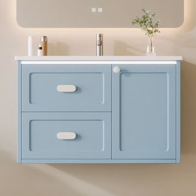 Mobile bagno sospeso 76x46x51 cm blu con lavabo e LED sensore