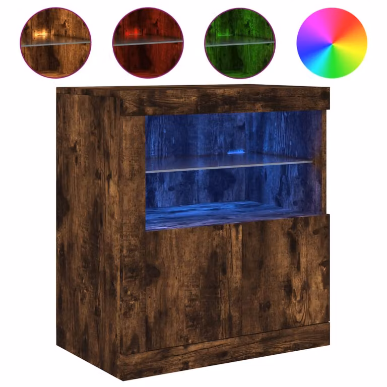 Credenza con Luci LED Rovere Fumo 60,5x37x67 cm