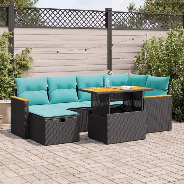 Set Divani Giardino 7 pz con Cuscini Marrone Polyrattan Acacia 3328114