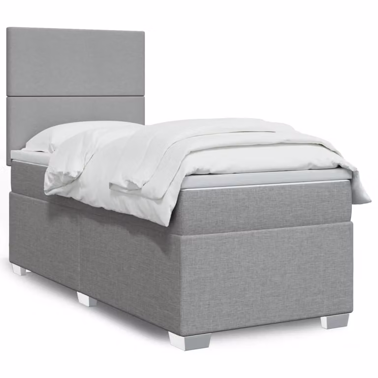 vidaXL Giroletto a Molle con Materasso Ibrido in Tessuto Grigio Chiaro e Bianco, L/P/H: 100 x 200 cm