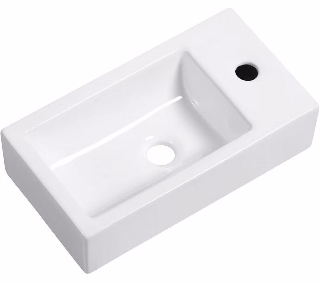 Lavabo in Vetroceramica Vivo, modello sospeso, lato destro, bianco lucido, dimensioni 45,5 x 25 cm