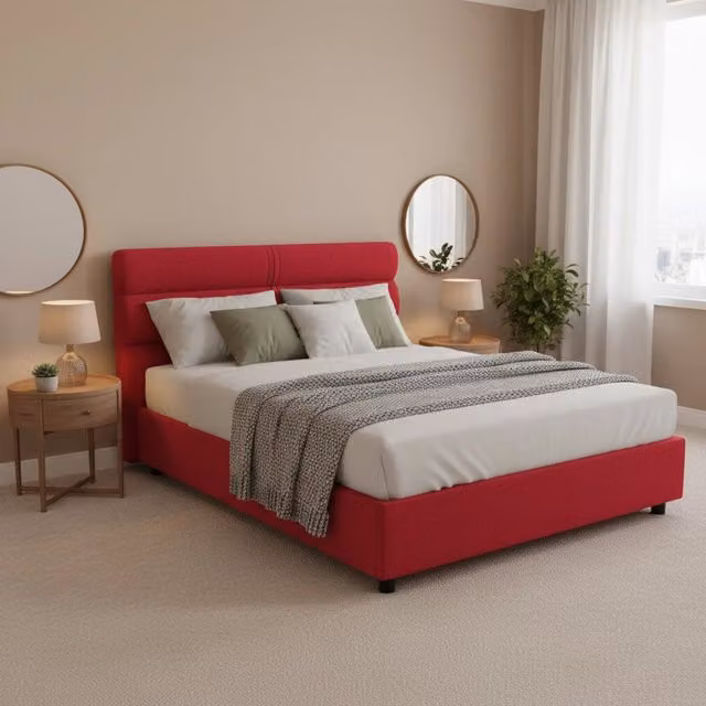 Letto Matrimoniale Briatico DMORA con Contenitore a Alzata, Rivestimento in Tessuto, Rosso e Nero, L/P: 160 x 200 cm – 1