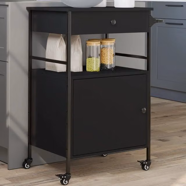 Carrello da Cucina Nero 56x43x89,5 cm in Legno Multistrato 842391