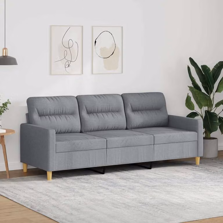 vidaXL Divano a 3 Posti Moderno in Tessuto Grigio con Struttura in Metallo L: 198 cm, P: 80 cm, H: 77 cm