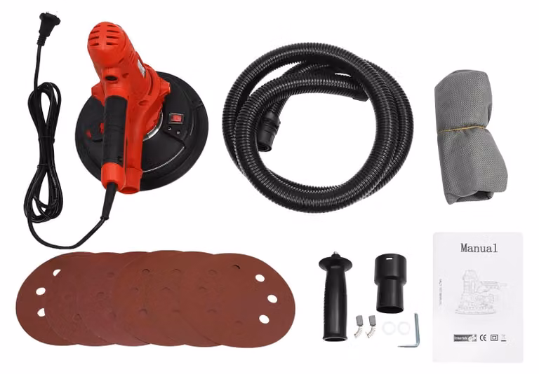 Levigatrice per cartongesso, velocità regolabile, sistema di aspirazione della polvere, colore rosso
