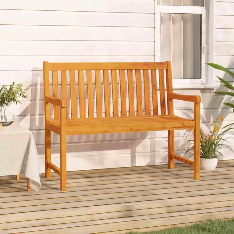 vidaXL Panchina da Giardino in Legno di Acacia Marrone con Braccioli L: 110 cm, P: 56 cm, H: 90 cm