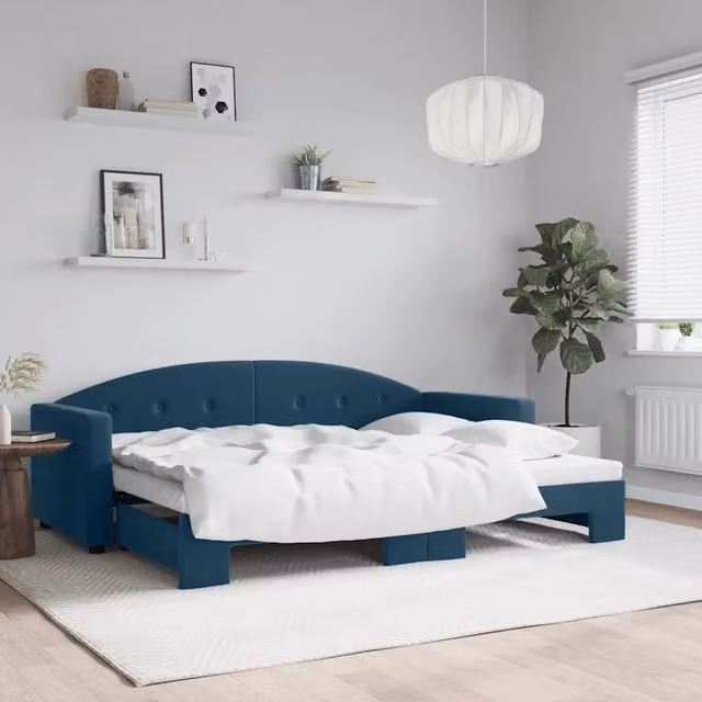 Divano Letto con Letto Estraibile Blu 80x200 cm in Velluto 3197293