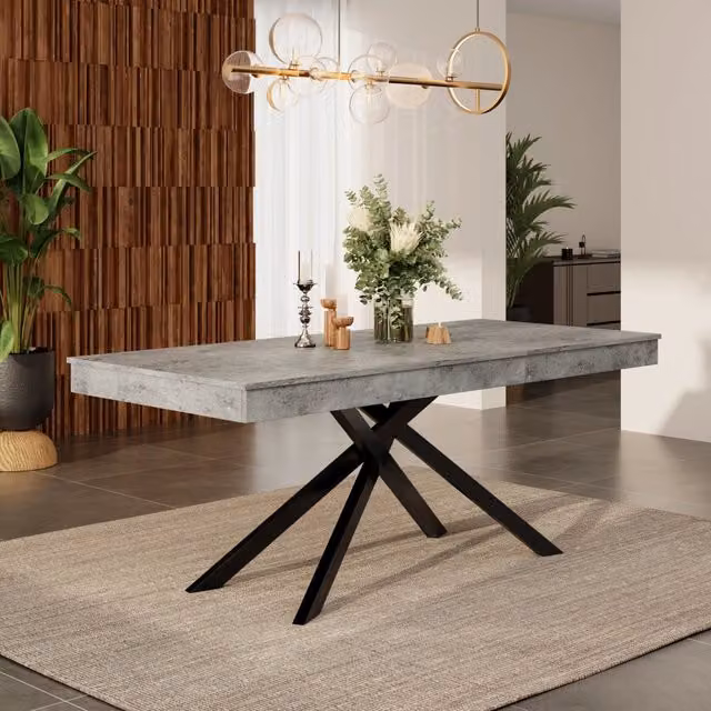 Tavolo da pranzo allungabile per 6–8 persone piano in MDF grigio gambe incrociate 140–180 × 80 cm