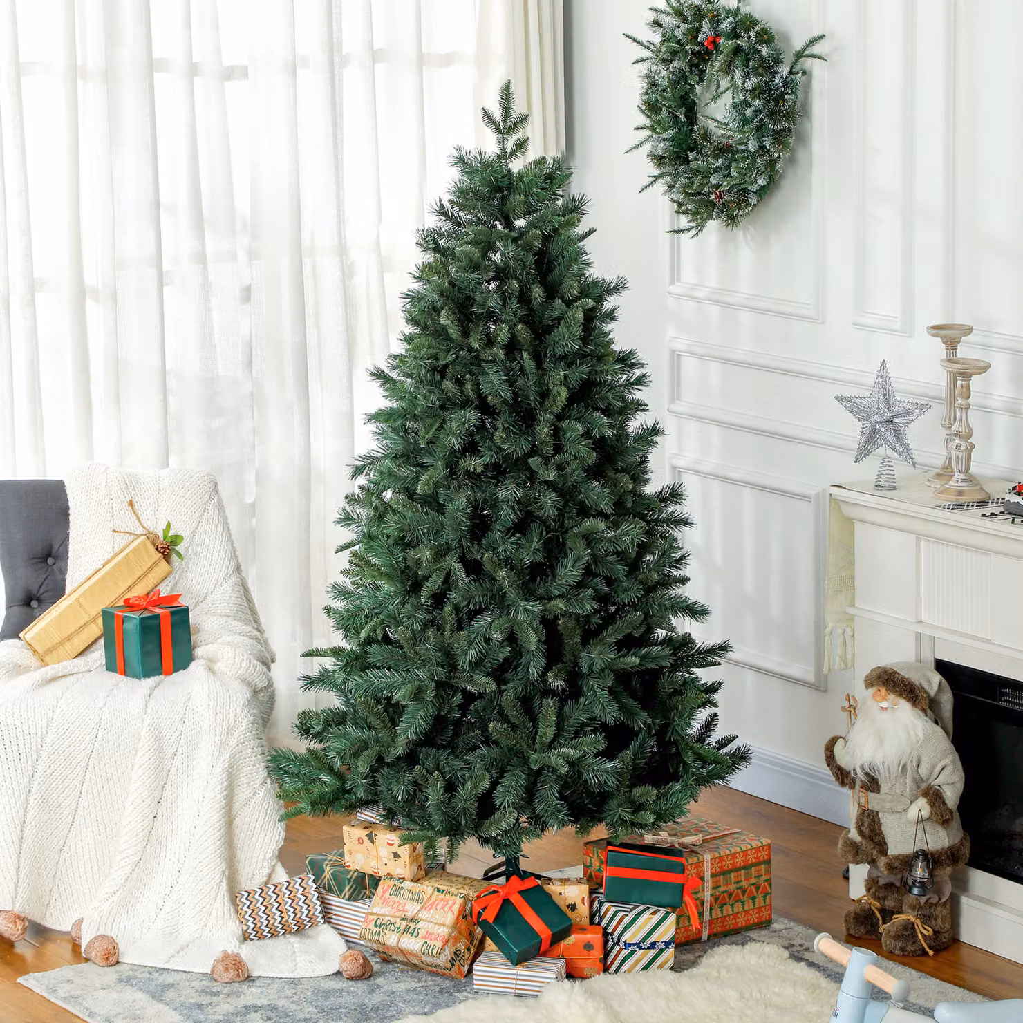 Albero di Natale artificiale HOMCOM verde con base in metallo, Altezza: 180 cm – 2