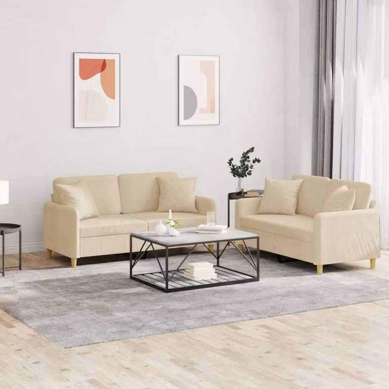 Maison Exclusive - Set divano a 2 posti con cuscini in tessuto color crema