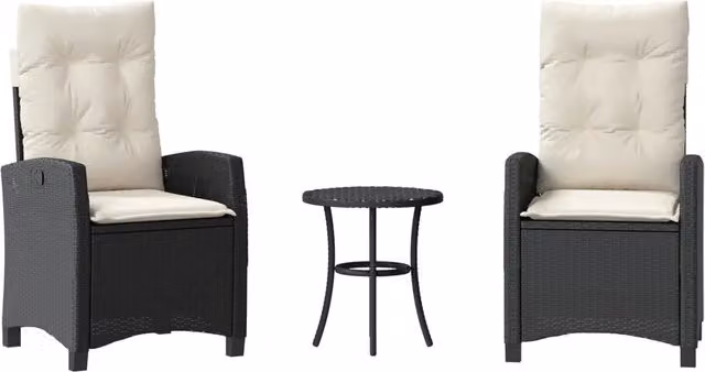 Set da Bistr¨° 3 pz | Set Salotto da Giardino con Cuscini Nero in Polyrattan