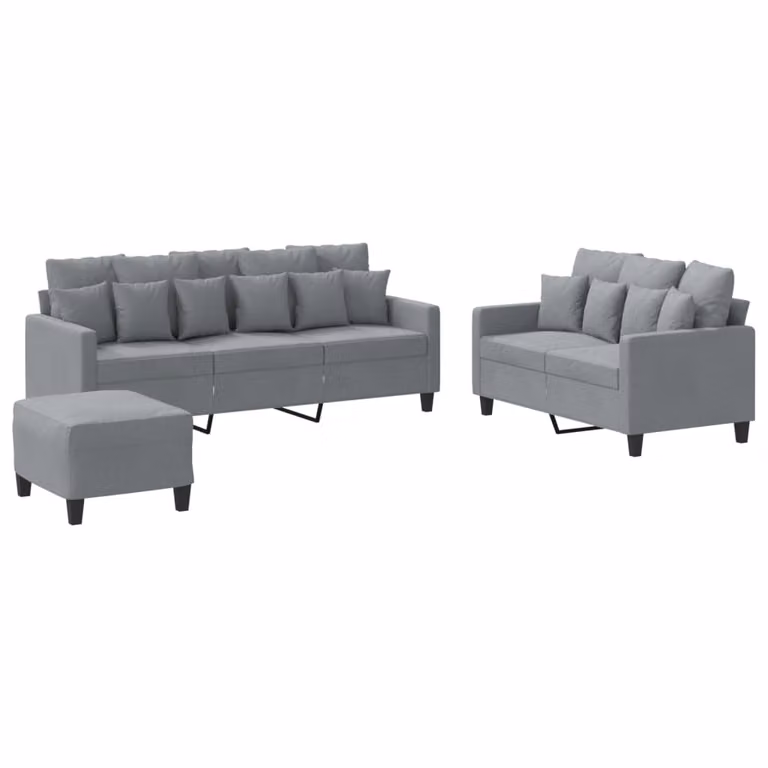 Set di Divani 3 pz con Cuscini Grigio Chiaro in Tessuto