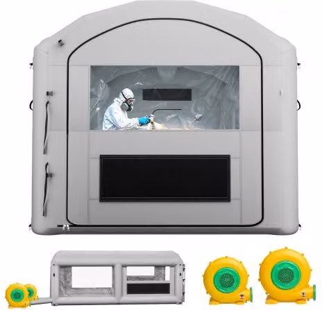 VEVOR Cabina di Verniciatura Portatile Grigia con Soffiatori da 550W e 750W, Tenda Gonfiabile con Filtro e Tetto ad Arco per Verniciatura e Asciugatura L/P/H: 6 x 3 x 2,5 m