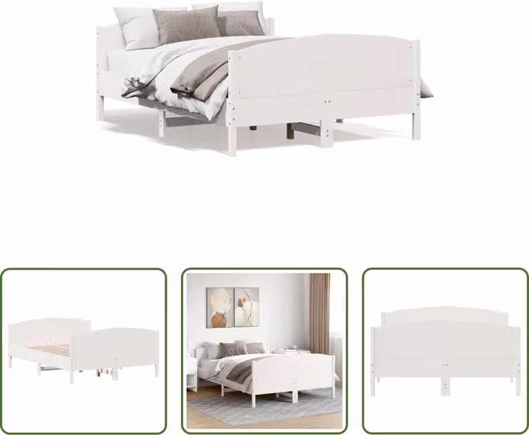 The Living Store Letto in legno massiccio con testiera bianco 150x200 cm pino