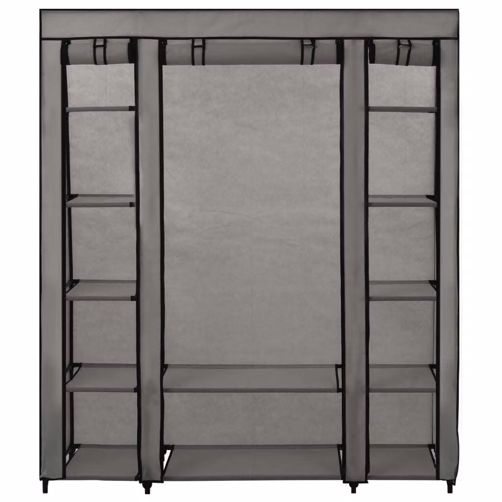 vidaXL Armadio in tessuto con scompartimenti Binari per abiti Grigio 150x45x176cm