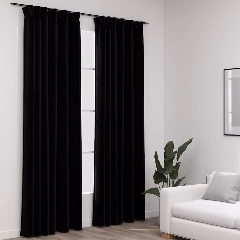 Set di 2 tende oscuranti vidaXL con ganci in effetto lino, colore nero, L: 140 cm, H: 225 cm
