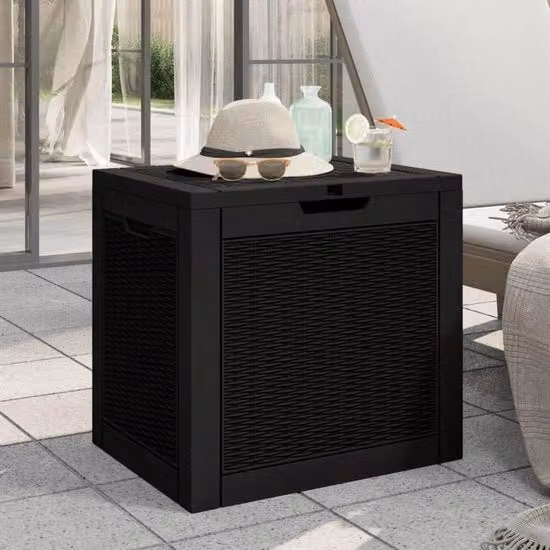 Organizzatore di spazio esterno - Cassa di stoccaggio con design in stile rattan - 55x43x53 cm - Nero
