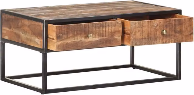 Tavolino da salotto rettangolare in legno di acacia grezzo e metallo marrone L/P/H: 90 x 50 x 40 cm – 1