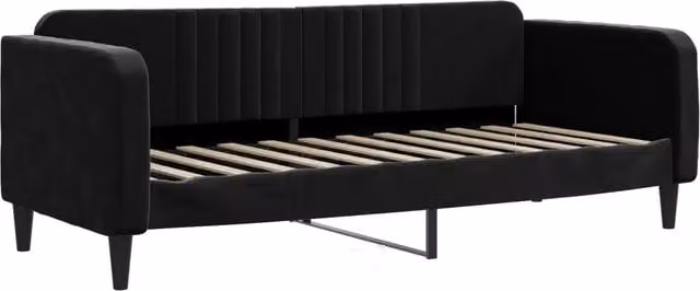 Letto singolo moderno in velluto nero con braccioli per camera da letto o soggiorno L: 200 cm, P: 90 cm, H: 75 cm – 1