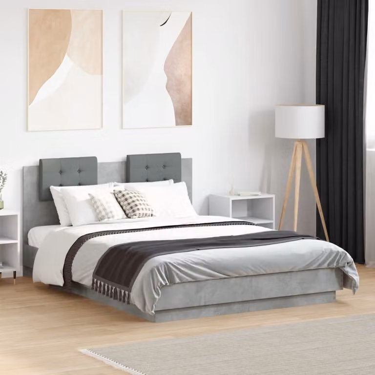 vidaXL Giroletto con Testiera in Tessuto Grigio e Struttura in Legno Multistrato L: 138 cm, P: 193 cm, H: 84 cm