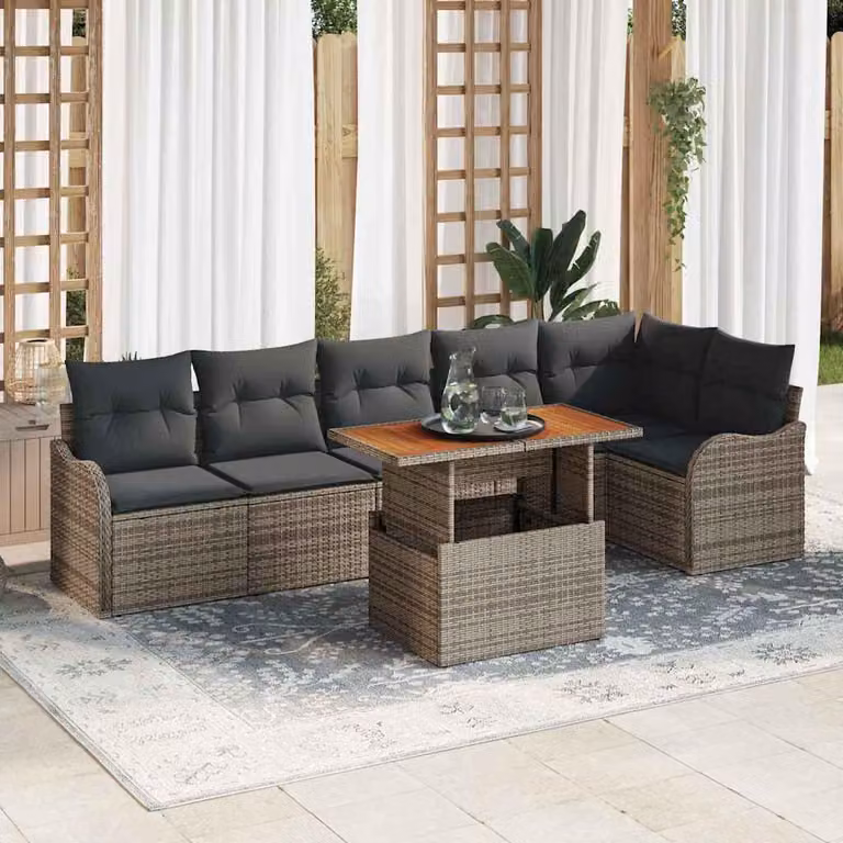 Maison Exclusive - Set da giardino composto da 7 pezzi, divano, colore grigio, realizzato in rattan sintetico