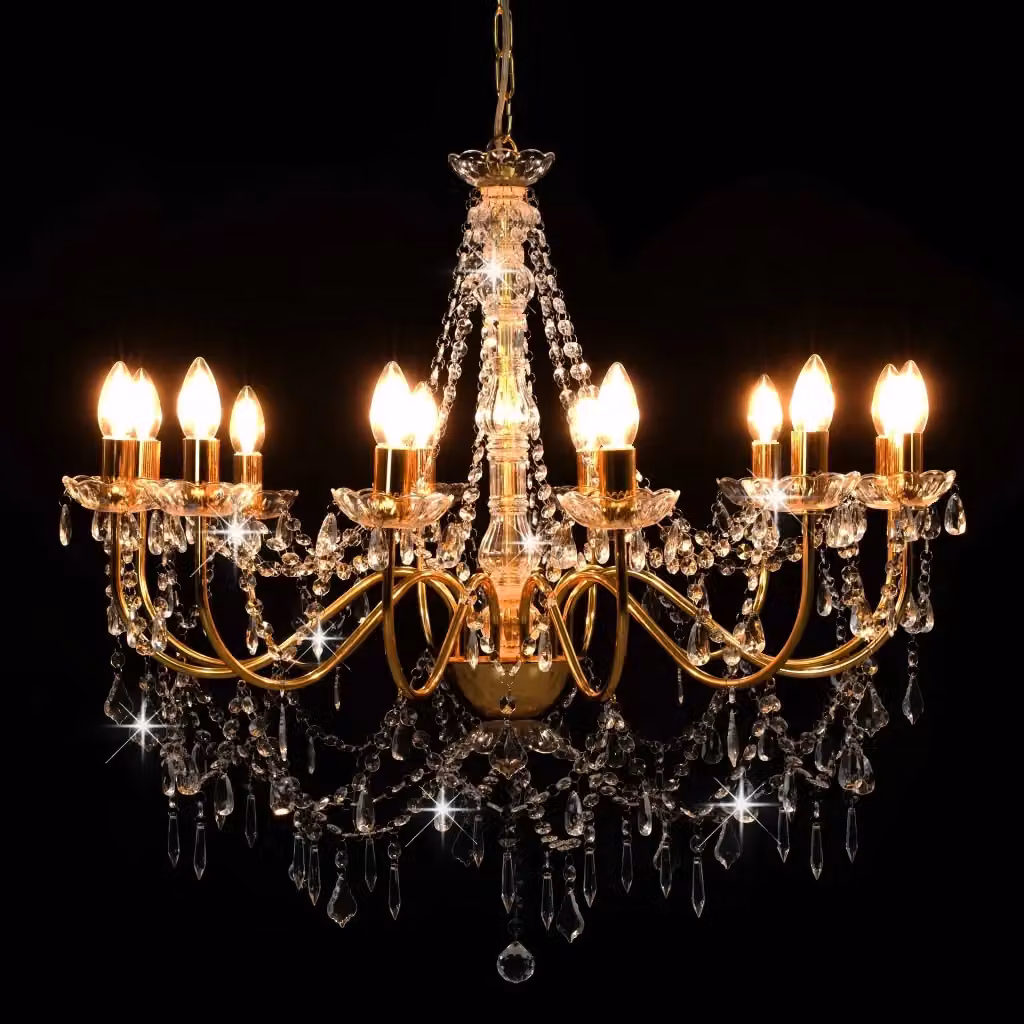 Lampadario a sospensione vidaXL con perline in cristallo e finitura oro/ottone, 12 lampadine E14, trasparente – 2