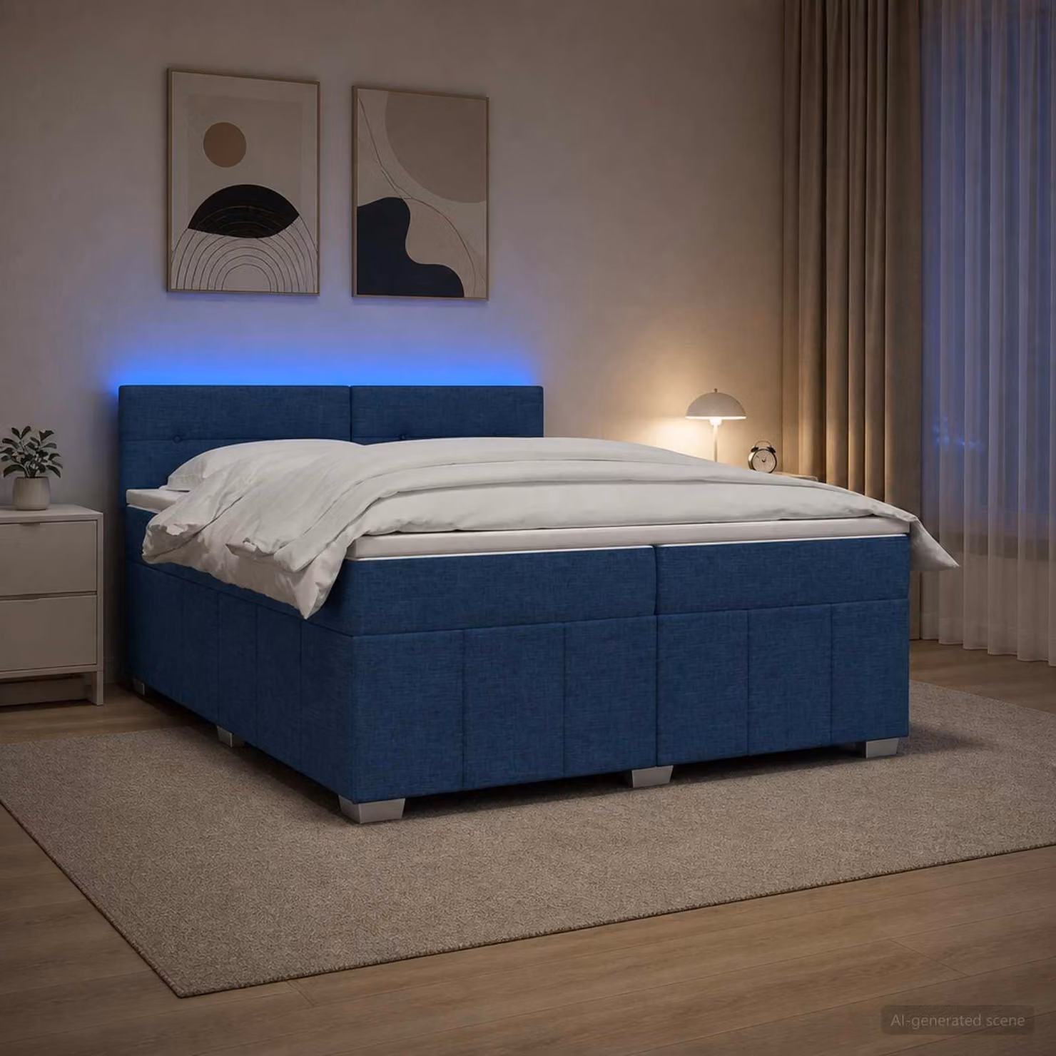 Maison Exclusive - Letto boxspring con materasso e testiera blu 200 x 200 cm in tessuto