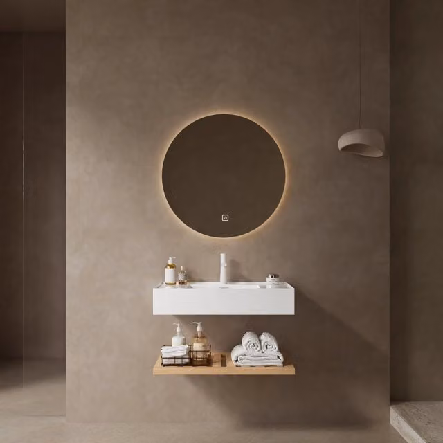 Mobile Bagno Sottolavabo 75 cm ¨C MINIMAL ¨C Bianco, Legno Naturale, Lavabo Acrilico Rettangolare