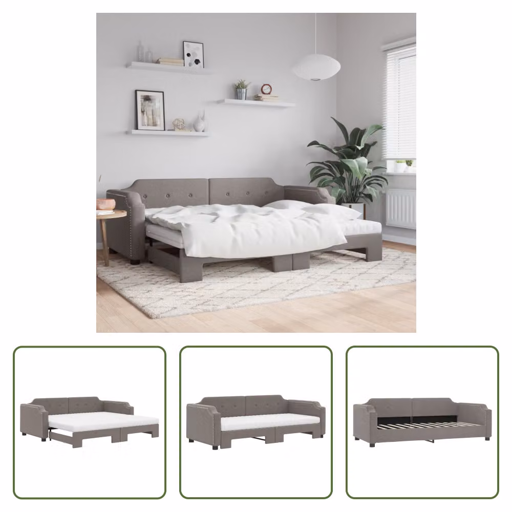 The Living Store Letto da giorno allungabile con materassi Taupe 80x200 cm in tessuto