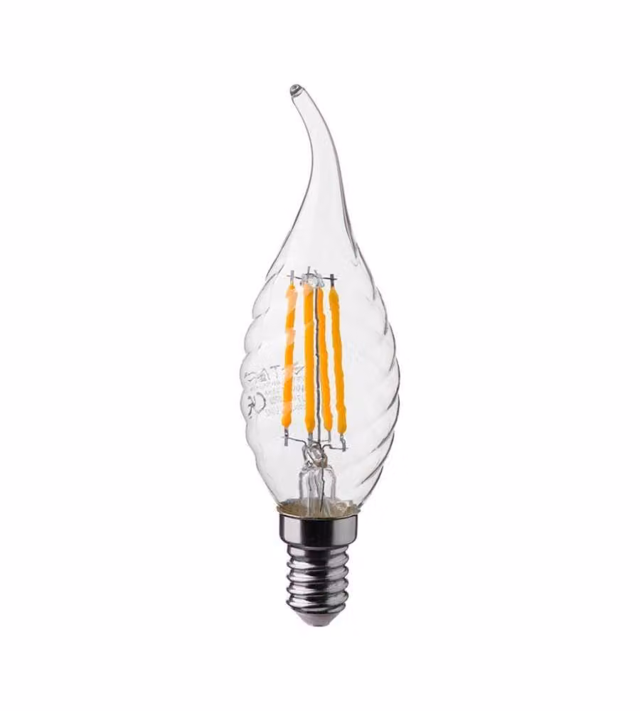 Lampadina LED E14 4W 100LM/W Candela a Fiamma Tortiglione Filamento 4000K