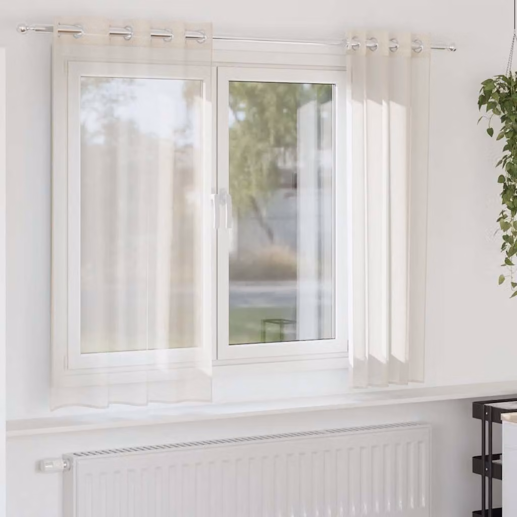 Set di 2 tende in voile semi-trasparenti vidaXL con occhielli, colore beige, L: 140 cm x H: 175 cm