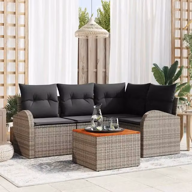 Set Divano da Giardino 5 pz Grigio polyrattan 3356242