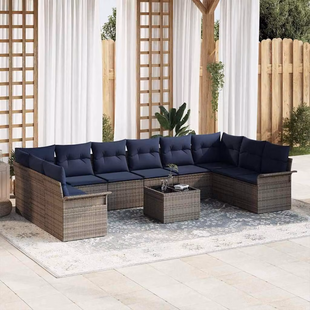 Maison Exclusive - Set da giardino composto da 11 pezzi, divano, colore grigio, realizzato in rattan sintetico