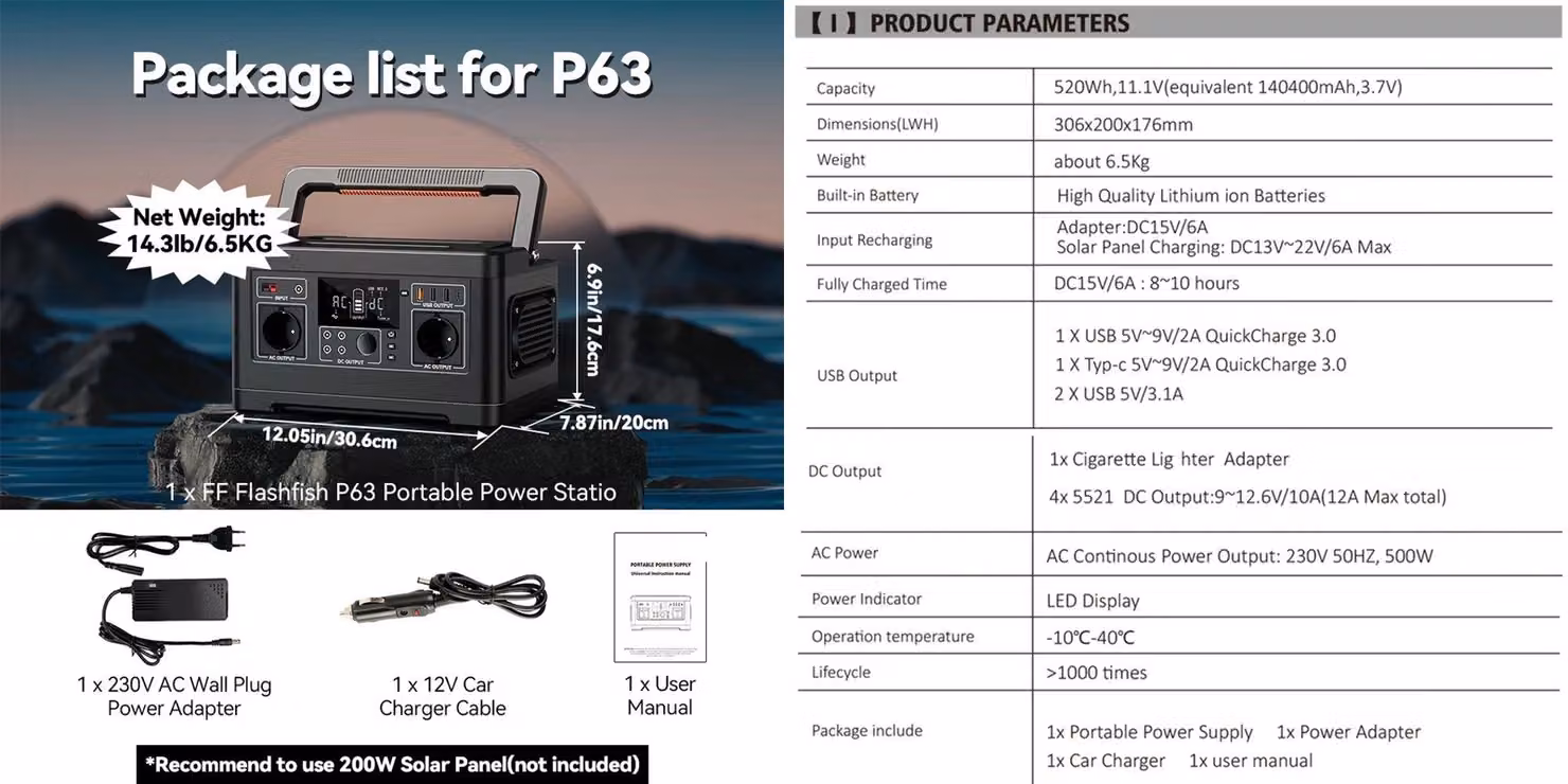 Centralina portatile – capacità di 520Wh – onda sinusoidale pura – multiple prese – compatta