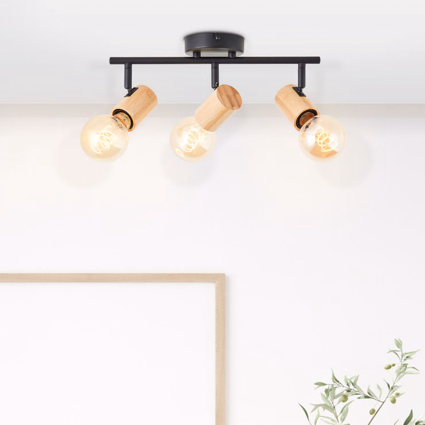 BRILLANTE Tubo faretto Kerry a 3 luci nero/legno