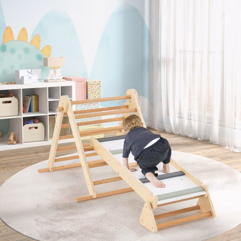 Set di arrampicata 3-in-1 Costway per bambini in legno naturale pieghevole multicolore