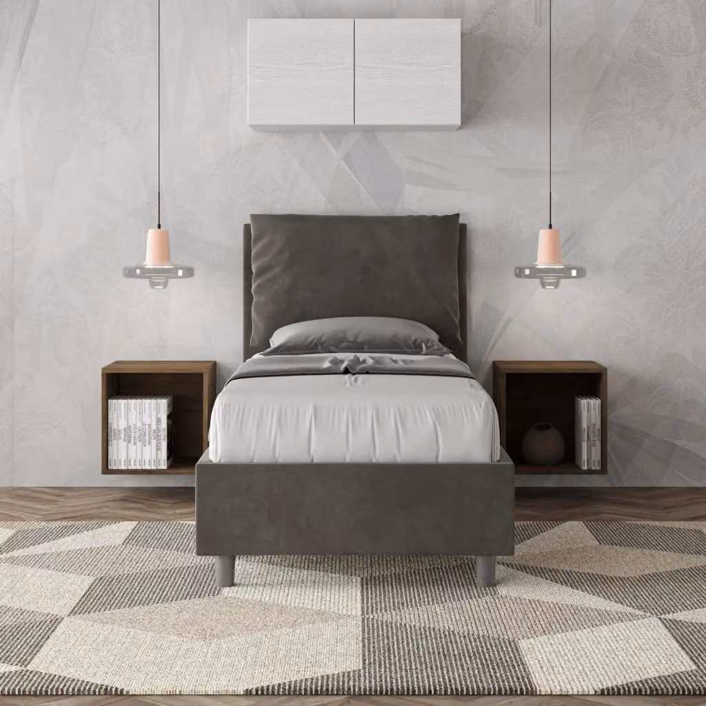 Letto Singolo con Contenitore a Alzata GIORDANOSHOP Grigio L/P/H: 80 x 190 cm – 2