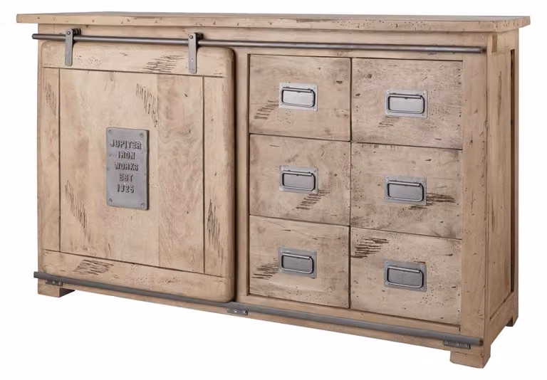 MASSIVMOEBEL24 | credenza in legno di Mango 140x45x85 sbiancato laccato RAILWAY #321