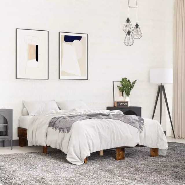 Letto Giroletto vidaXL in Rovere Fumo e Metallo, L/P: 140 x 200 cm – 1